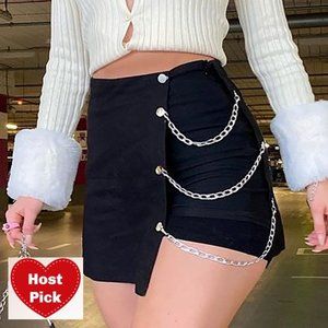 Asymmetric Chain Mini Skirt Mimics Leg Jewelry High Rise Black Skirt Trending